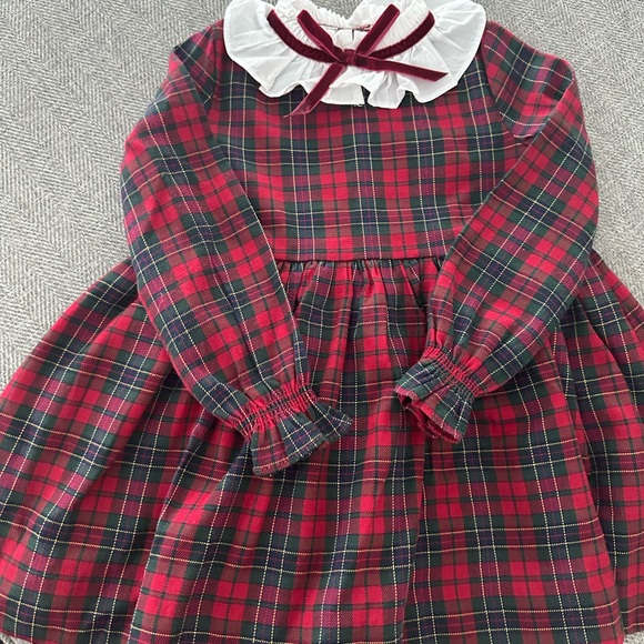 Edgehill Collection Festive Plaid Dress with Ruffled Collar - Picture 1 of 4